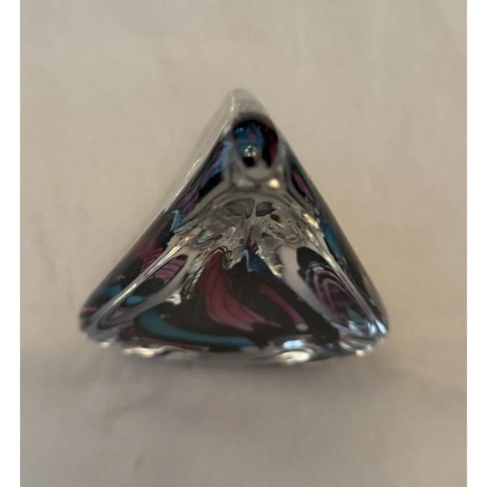Vintage Schmidt Rhea Studio Art Glass Hand Blown Pyramid Paperweight
